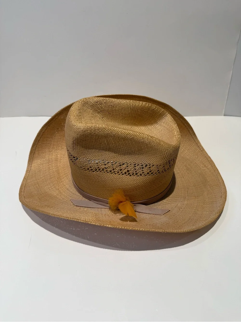 Texas Hats Straw Cowboy Hat Woven Western Sun Hat Accent Feather Band Size 7